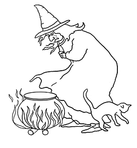 witch and cauldron and cat