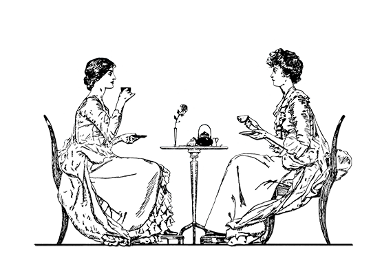 vintage tea drawing women drinking tea