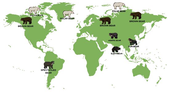 world map with bear habitats