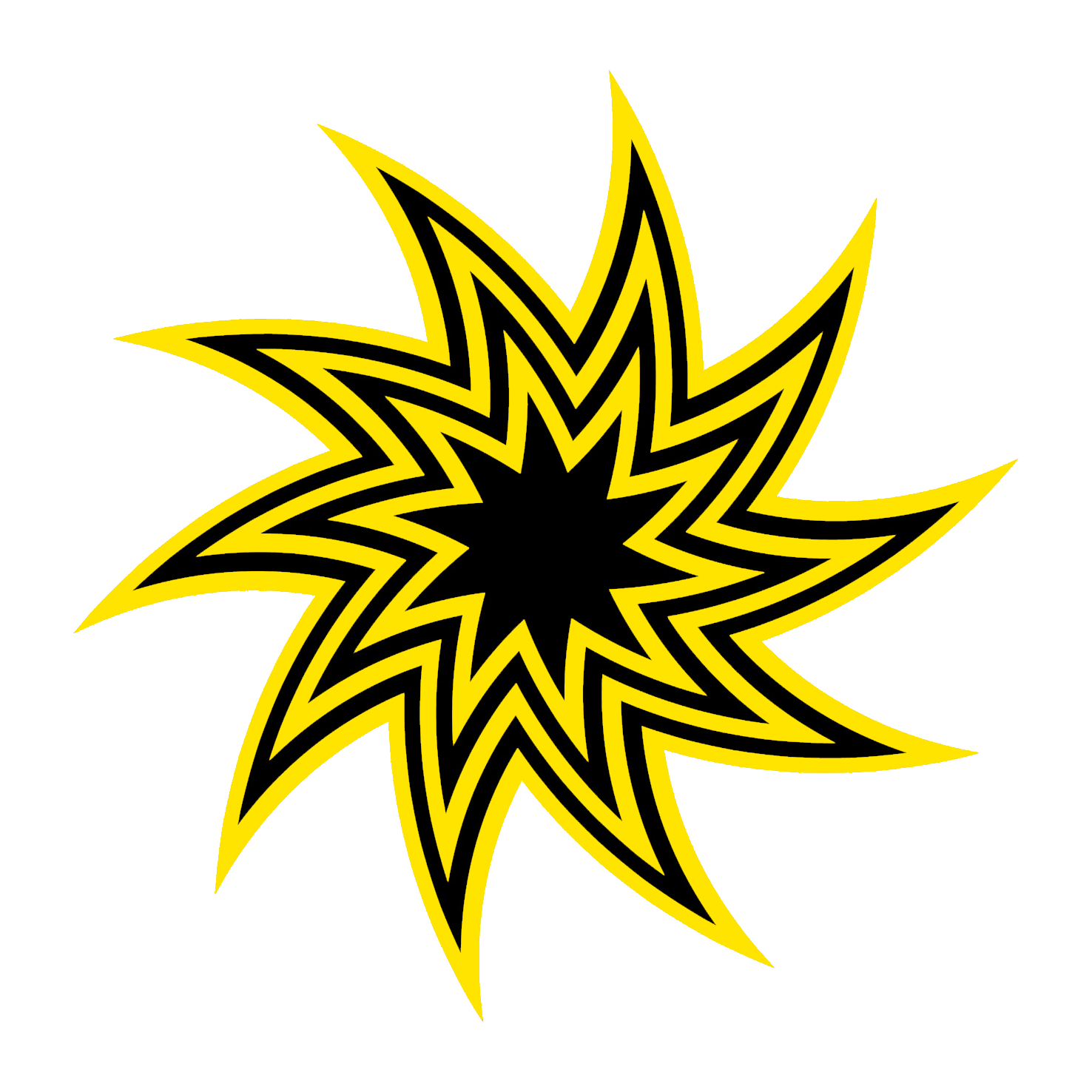 black and yellow swirling star clipart