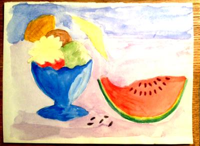 Summer drawing with icecream and watermelon